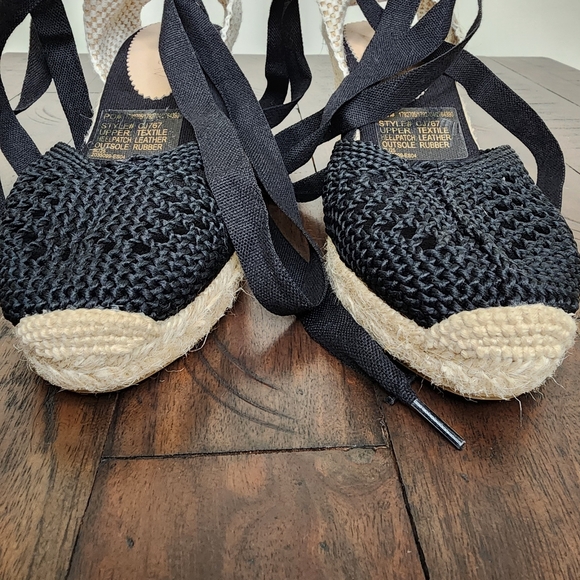 NWT J.Crew Black Crochet Lace-Up Espadrille Wedge Shoes Sz6.5 Euro Summer Casual - Picture 8 of 13